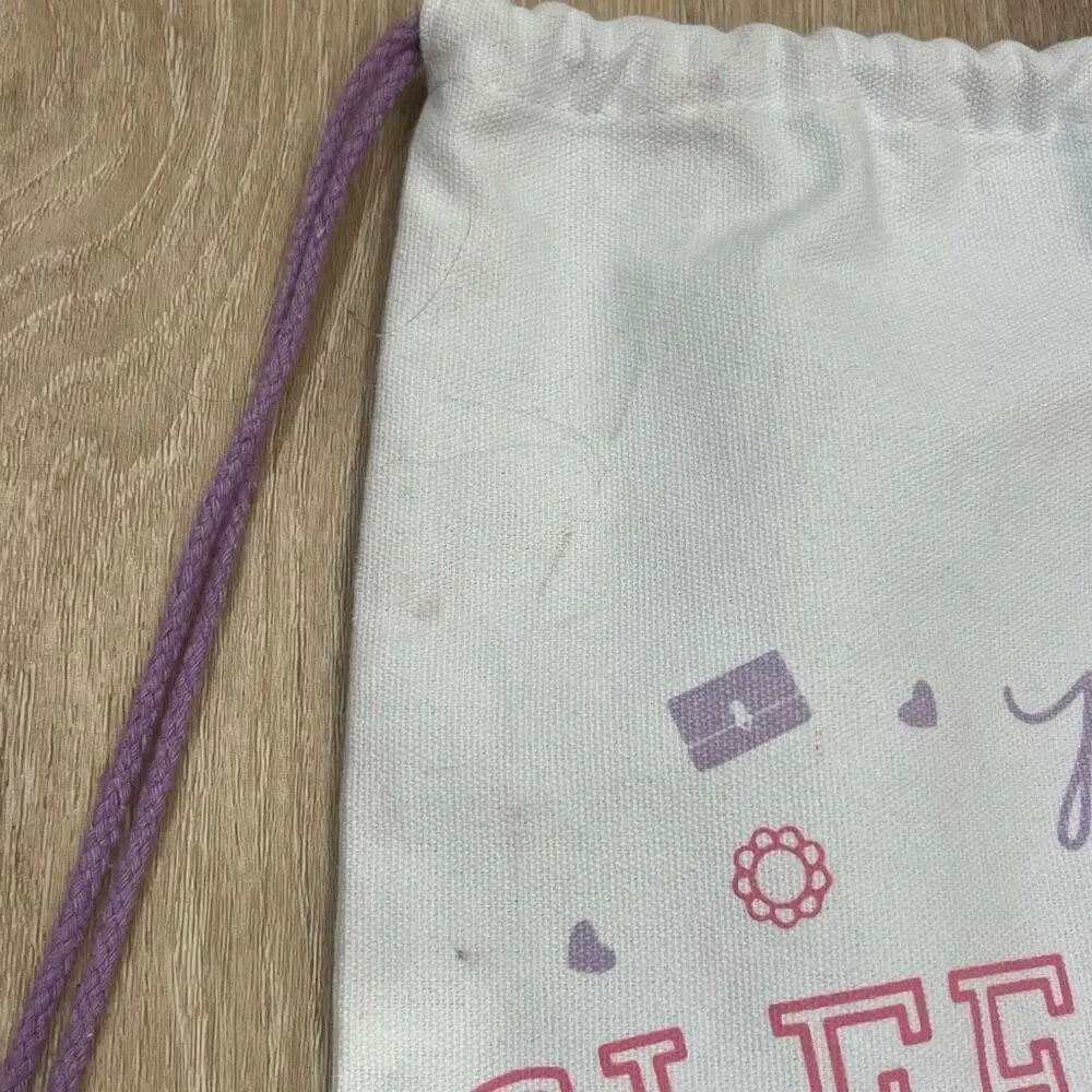 RGI Home, My Sleepover Bag, Girl’s White Drawstring Bag Pink & Purple NWT *FLAW*